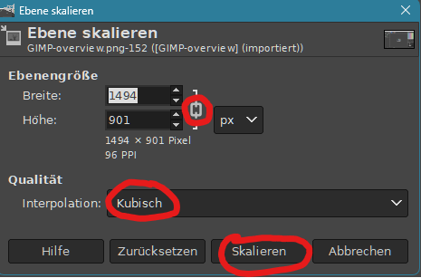Screenshot von dem Dialog zum Ebene skalieren.