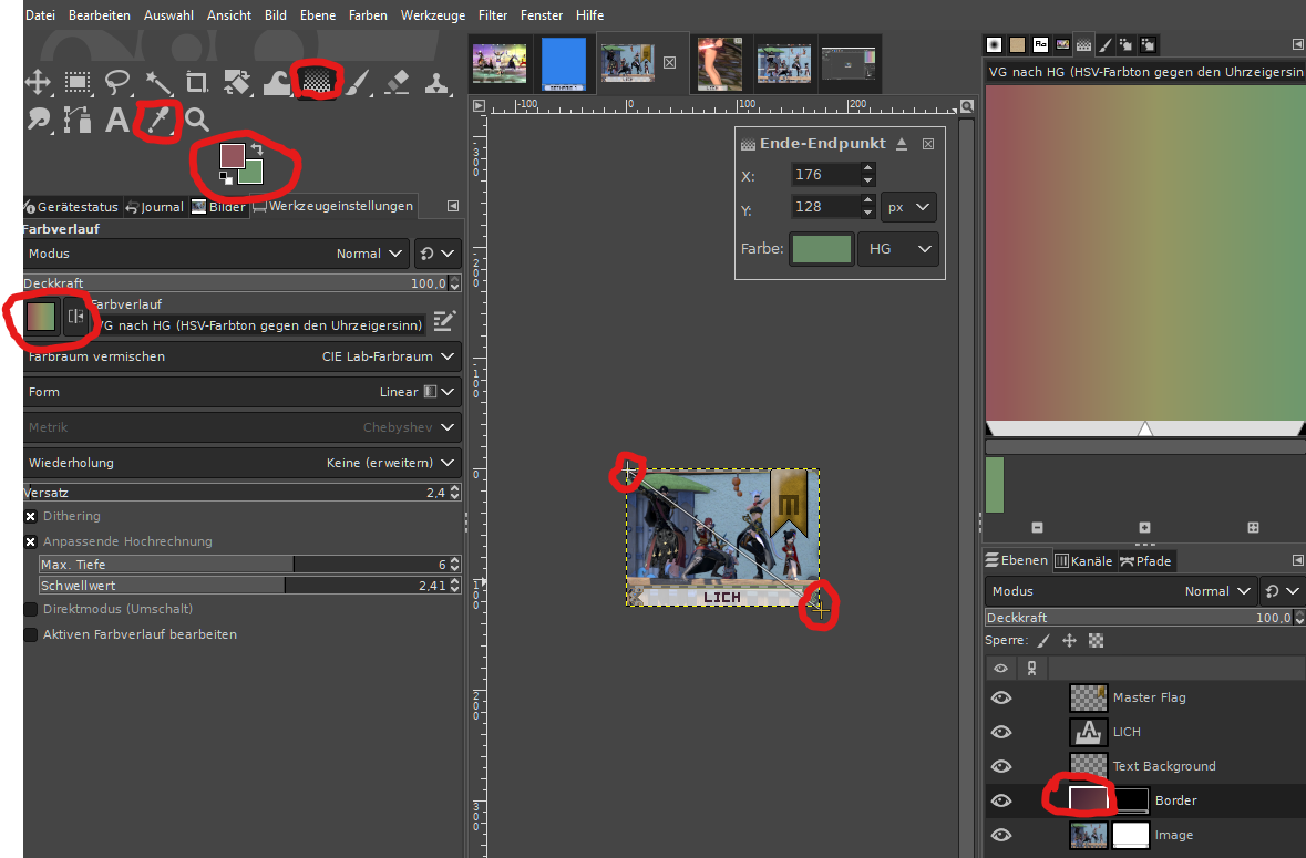 Screenshot von dem Farverlauf-Werkzeug in Action.
